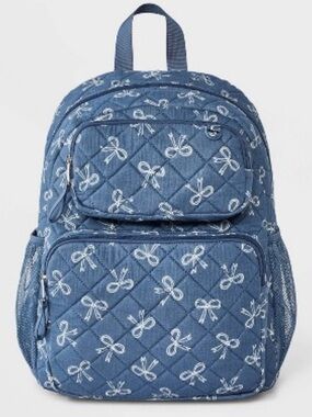 Cat & Jack Quilted Denim Blue Bow Backpack